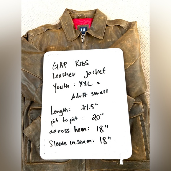 Gap Kids Vintage 2003 Brown Leather Quilted Lining Pilot Jacket Kids XXL/Adult S - Picture 8 of 9
